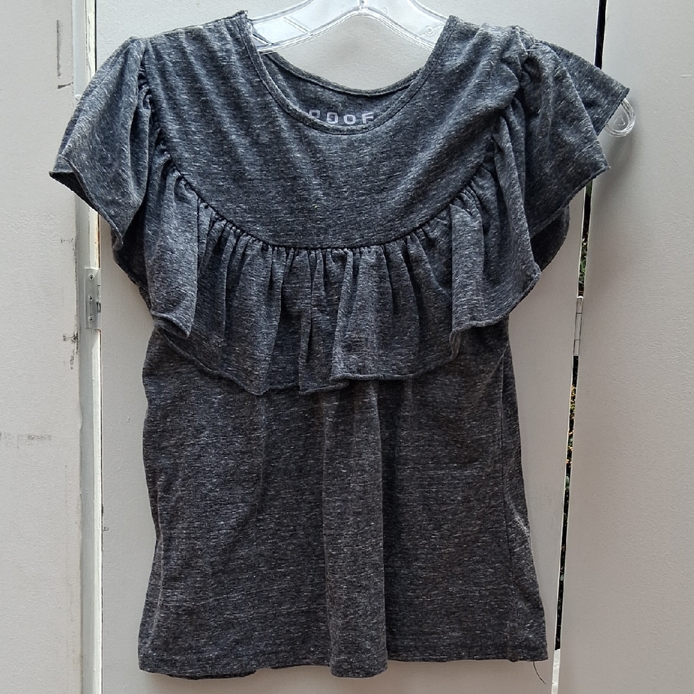 Poof! Gray Ruffle Short Sleeve Tee
